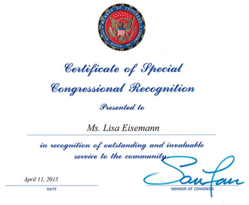 Certificate of Special Congressional Recognition